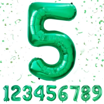 Afbeelding van Balloon verjaardagsgetallen groene ballon 5 jaar folieballon 5e voor meisjes jongens in 40&quot; verjaardagsdecoratie kinderverjaardag cijfer decoratie verjaardag vliegt met