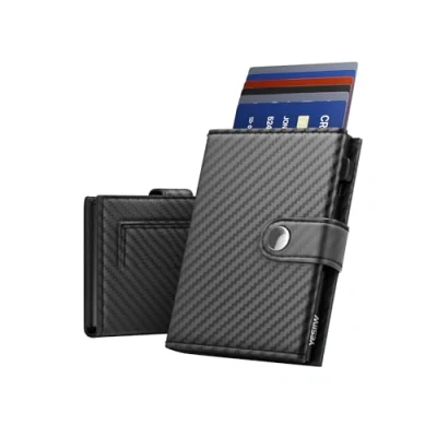 Afbeelding van YESIIW Kaarthouder Heren Portemonnee RFID Blokkeren Lederen Minimalistische Smart Pop Up met Magnetische Coin Pocket, Drievoudige Credit Card Houders Portemonnee, Knoopsluiting, Geschikt