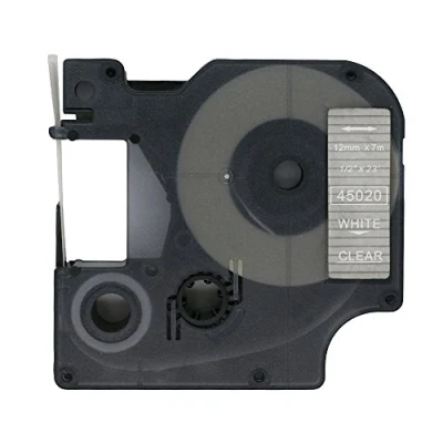 Afbeelding van BROVACS 1 Pack Wit op Clear Label Tape Compatibel voor DYMO D1 45020 12mm 1/2&quot; OPA2220