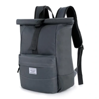 Afbeelding van CALIYO Rolltop rugzak voor dames en heren, laptoprugzak, handbagage, met laptopvak, waterdichte rugzak, roltop universiteit, school, studie, reizen, basaltgrijs