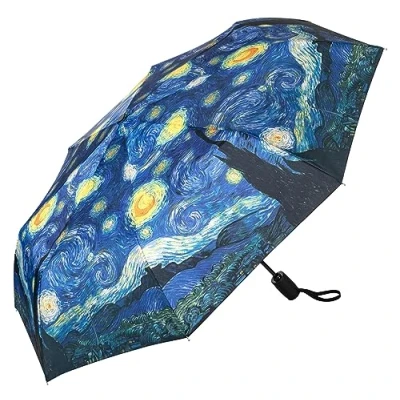 Afbeelding van VON LILIENFELD Paraplu Zakparaplu Vincent van Gogh Sterrennacht Kunst Windbestendig Open sluit automatisch Stevig Lichtgewicht Compact, Meerkleurig, L50/D100