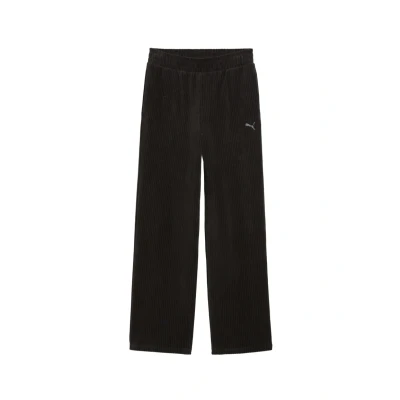 Afbeelding van PUMA Essentials Elevated velours geribbelde broek met rechte pijpen voor Dames, Zwart, Maat XL
