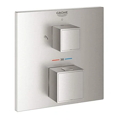 Afbeelding van Grohe grohtherm cube inbouwmengkraan opbouwdeel hoofd hand thermostaat eengreeps 2 weg omstelinrichting supersteel 24154dc0