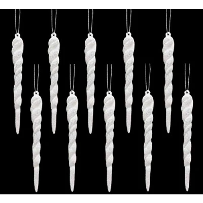 Afbeelding van Christmas Concepts® 12cm Glitter Icicle Decorations Kerstboomversieringen (Wit, 10 stuks)