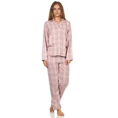Afbeelding van Dames lange mouwen flanellen pyjama geruit 202 201 15 602, roze, 36 38