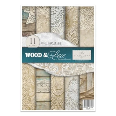 Afbeelding van ITD Collection Rijstpapier voor Servettechniek A4 Scrapbooking Kaarten Maken Kunstdagboek 29,7 x 21 cm Wood &amp; Lace RP 075