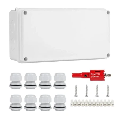 Afbeelding van DAMORON aansluitdoos, IP65 waterdicht, verdeeldoos, opbouw, Ø12 15 mm, ABS groot, inbouw voor vochtige ruimtes, vloer, wit (200 x 100 70 mm)