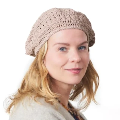Afbeelding van dames heren Franse baret hoed zomer hand gebreide hoeden 100% katoen beanie baretten gehaakte caps, Roze Beige, One size