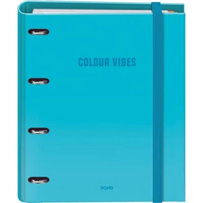 Afbeelding van Dohe Ringband met navulling 4 rings map, A4 (28x32 cm), 100 vel geruit papier 5x5 mm, gekleurde tabbladen, extra opbergvak en elastische sluiting COLOUR VIBES Cyan
