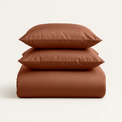 Afbeelding van Dekbedovertrek set Effen Luxe Katoen Satijn Brons Bruin 1 Persoons 140x200/220
