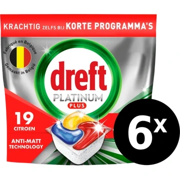 Afbeelding van Dreft Platinum Plus All In One Vaatwastabletten Citroen Anti dofheidstechnologie 6 x 19 Capsules