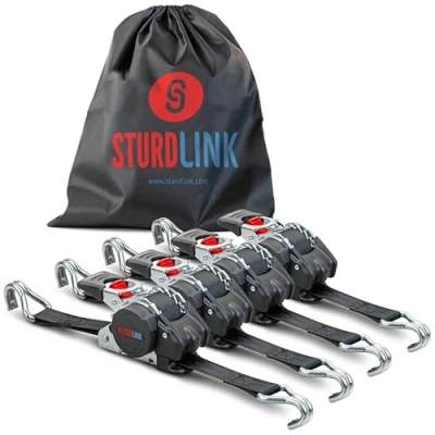 Afbeelding van Spanband met Automatische Ratel EN J haken 25mm 3m x4 LC 300daN/600daN in U Sjorbanden Oprolmechanisme Ideale Bevestiging voor Aanhanger Motorfiets Quad Auto, 12195 2 Sturdlink