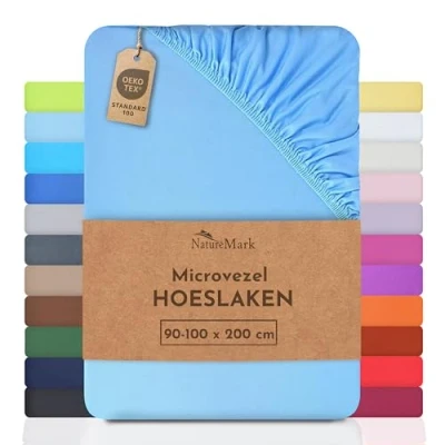 Afbeelding van NatureMark Microvezel SPANNBETTLAKEN voor een speciale prijs! vele maten en kleuren Merkartikelen (90x200 100x200 cm, lichtblauw)