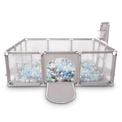 Afbeelding van Selonis Grote Speeltuin Met Plastic Ballen Babybox, Grijs:Parel/Grijs/Transparant/Babyblue/Munt,100