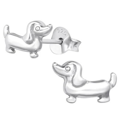 Afbeelding van JoyS Zilveren hond oorbellen 10 x 6 mm teckel oorknoppen egaal zilver