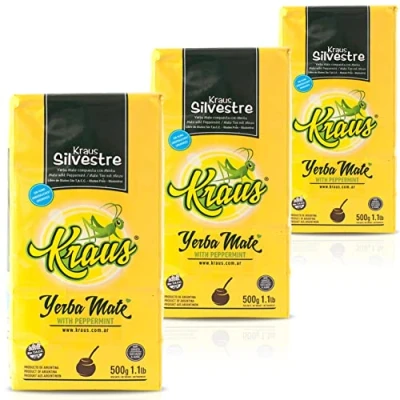 Afbeelding van Kraus Yerba Mate Thee Silvestre Munt 1.5kg (500g x 3) + Gift Sample (40g):Rijk aan antioxidanten en vitamines, versnelt de stofwisseling, suikervrij Argentinië