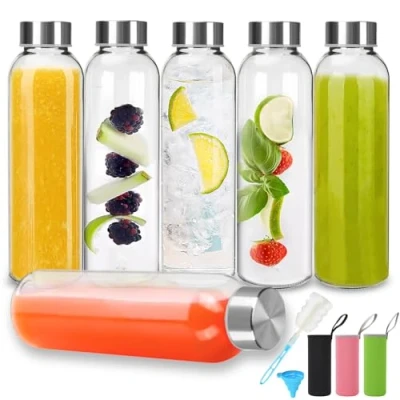 Afbeelding van UCAMP Glazen Waterfles 6 Stuks Lege Flessen met Deksels 500ml Herbruikbare Waterflessen Doppen,Water,Smoothies,Glazen Sapflessen Luchtdichte