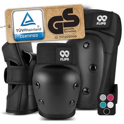 Afbeelding van 99FLIPS Inlineskates voor volwassenen, met GS [set van 6] DIVE L, in zwart beschermende inline skates kniebeschermers kinderen, 12 jaar beschermers, skateboard
