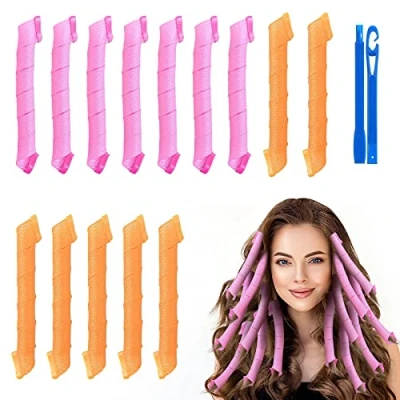 Afbeelding van URAQT Haarkrulspelden Styling Kit, 14 Stks Warmteloose Spiraalvormige Krulspelden, Wave Stijl Haarrollen met Haken, DIY Kapsel Gereedschap voor Vrouwen Meisjes (45cm)