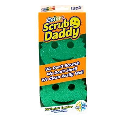 Afbeelding van Scrub Daddy Kleuren, Groen Scrubber Spons, Reinigingssponzen voor het afwassen, schotel &amp; keukenspons gebruikt door Mrs Hinch, Non Scratch Multi Use Scrubbing, FlexTexture, Vaatwasser Veilig 2 pack