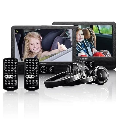 Afbeelding van Lenco DVP 939 2x9&quot; Portable DVD speler met USB,SD, ingebouwde batterij Zwart Black