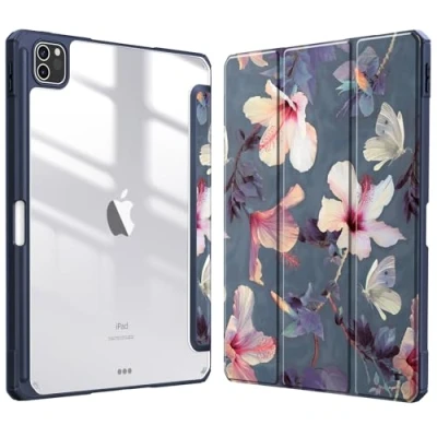 Afbeelding van Fintie Hoes voor iPad Pro 11 2021 (3e Generatie) [Ingebouwde Penhouder] Schokbestendige Cover met Transparant Harde Schaal Terug Case 11&quot; / 2020 2018, (Z Bloeiende Hibiscus)