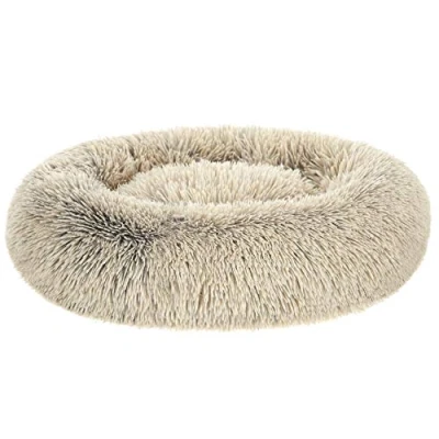 Afbeelding van Feandrea donzig hondenbed, kattenmand, donutkussen, wasbaar, uitneembare middenvulling, lang pluche, 70 cm diameter, ombré kaki PGW039S01