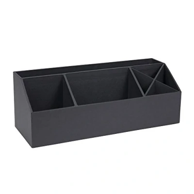 Afbeelding van BIGSO BOX OF SWEDEN Elisa Bureau organizer met 4 vakken, opbergsysteem voor notities, paperclips, pennen enz. Sorteerdoos van vezelplaat en papier in linnenlook, donkergrijs