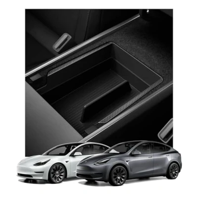 Afbeelding van Spigen Tesla Model Y 3 2021 2023 Armleuningen Middenconsole, Armsteun Console Organizer, Gemakkelijk Schoon te Maken, Kabelbeheer Organizer voor Accessories Carbon Editie