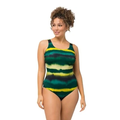 Afbeelding van Ulla Popken TIE DYE Striped Badpak, Dames, Maat: 50/52, Green