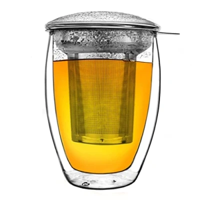 Afbeelding van Creano Dubbelwandig theeglas met roestvrijstalen filter en glazen deksel 400 ml