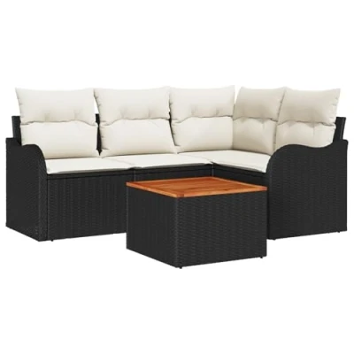 Afbeelding van vidaXL 5 delige Tuin Sofa Set met Kussens Zwart Poly Rattan Acacia