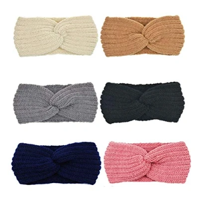 Afbeelding van DRESHOW 6 Stuks Gehaakte Oorwarmer Hoofdband Zacht gebreide Tulband Stretch Hoofdbanden Warmer voor Vrouwen Winter