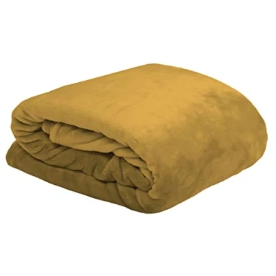 Afbeelding van Stof Textiles Plaid/bankdeken Maribelle okergeel 130 x 160 cm polyester fleece 1 persoons