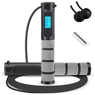 Afbeelding van Springtouw, digitale verzwaarde handvat workout springtouw met calorieënteller voor training fitness, verstelbare snelheid oefening mannen, vrouwen, kinderen, meisjes (Zwart A)