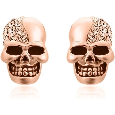 Afbeelding van Skull Stud oorbellen Edelstaal Kristal Rosegoudkleurig