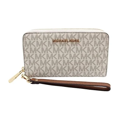 Afbeelding van Michael Kors Jet Set Large Vanilla Signature PVC Flat Multifunction Wrist Wallet