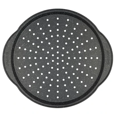 Afbeelding van Salter BW12807EU7 Megastone Pizza Pan 36 cm Non Stick Perforated Crisper Tray With Handles, Large Oven Baking Tin For Pizzas, 12 Inch Durable Carbon Steel Chip Tray, PFOA Free, Safe Up To 220C
