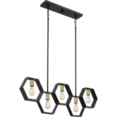 Afbeelding van Quoizel LED Pendelarmatuur Bismarck 5X E27 Max 60W Dimbaar Earth Black