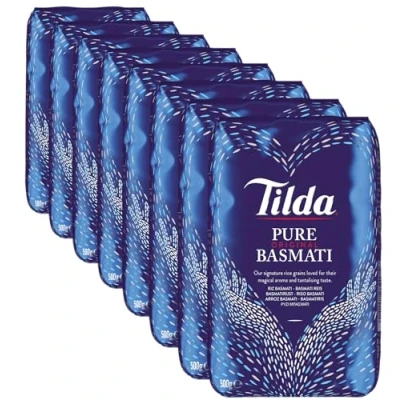 Afbeelding van Tilda Pure Original Basmati Rijst 8 x 500 Gram Multi Voordeelverpakking Basmatirijst Rijstkorrels met Aroma en lichte Textuur Afkomstig uit de Himalaya Vegetarisch Glutenvrij