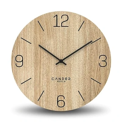 Afbeelding van Cander Berlin MNU 2740 D XXL wandklok, hout, geruisloos, 40 cm, modern eikenfineer, vintage, zonder tikken, groot, voor woonkamer, keuken, analoog