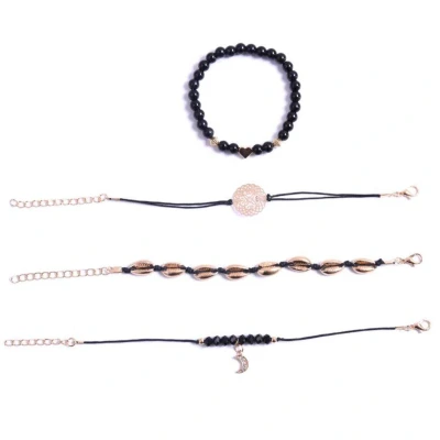 Afbeelding van CHARO Set Armbanden Schelpen Mandala 5 delig Goud Zwart