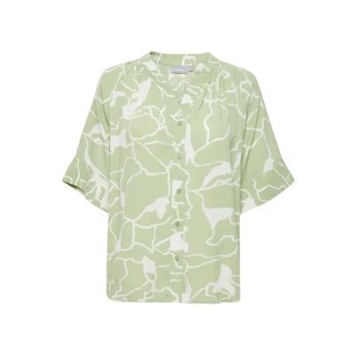Afbeelding van Fransa Blouse FRKAY Met All Over Print En Plooien Groen/wit Maat S