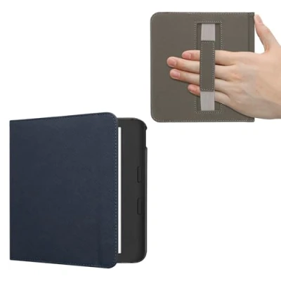 Afbeelding van kwmobile flip cover geschikt voor Kobo Libra Colour Case met magnetische sluiting en handvat Hoes e reader in donkerblauw design