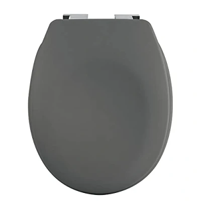 Afbeelding van spirella Premium toiletdeksel ovaal wc deksel met matte afwerking en softclose sluitmechanisme, antibacteriële bril van duroplast roestvrij staal grijs