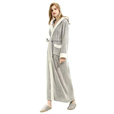 Afbeelding van KINOW Lange Fleece Badjas Vrouwen Pluche Badjassen Housecoat Loungewear, 763# Hooded Licht Grijs, XL