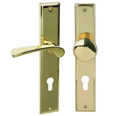 Afbeelding van Alpertec 32214393 Nelson LS Messing gepolijst PZ Krukgarnituur Deurklink Deurbeslag Nieuw, woningingangsdeuren DIN Links