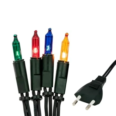 Afbeelding van Hellum 835076 Lichtsnoer voor binnen, 50 lampjes, 7,35 m, kerstverlichting, felgekleurd, mini lichtketting ramen, kerstdecoratie, kaarsen met stekker, lichtsnoer, stopcontact, groene kabel