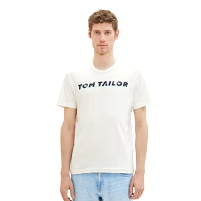 Afbeelding van TOM Tailor Printed Tshirt print, Heren, Maat: Large, Off white