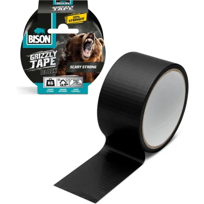 Afbeelding van Bison Grizzly Duct Tape Super Sterk Verstevigd materiaal Zwart 10 meter Waterbestendig / Weerbestendig
